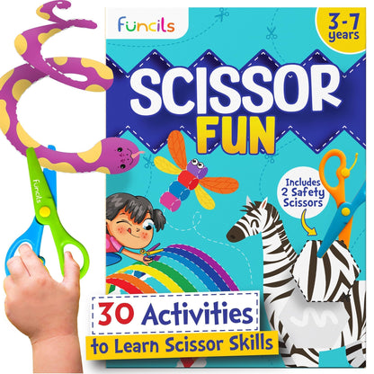 Funcils Toddler Scissor Skills - Art Supplies & Crafts Kit for Kids, Safety Scissors, Fine Motor Toys, Montessori Gifts for Boys & Girls Ages 3, 4, 5, 6, 7 Year Old, Preschool Learning Activity Books