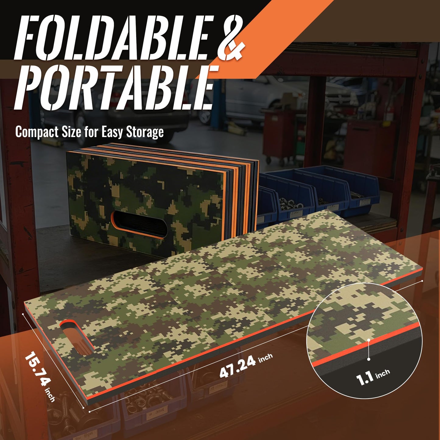 Foldable EVA Utility Mat with Handle, Heavy Duty Mechanic Mat for Kneeling, Workouts, Garages, Gardening, Camping, Picnics, Outdoor Adventures and Home Gyms-Camouflage