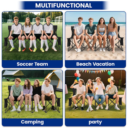 Permade Soccer Bench- Folding Team Bench Soccer 4 Seats, Portable Sideline Sports Benches with Mesh Seat and Back with Bag, Foldable Breathable Chairs for Sports Football Camp Events (Black