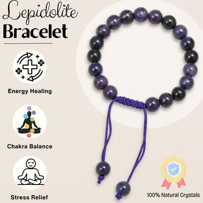 Amazing Gemstone Lepidolite Bracelet for Women Men's Gifts - Protection Healing Crystal Bracelet - 8mm Gemstones Beaded Adjustable Bracelet Pulseras Para Hombres Mujer Stocking Stuffers