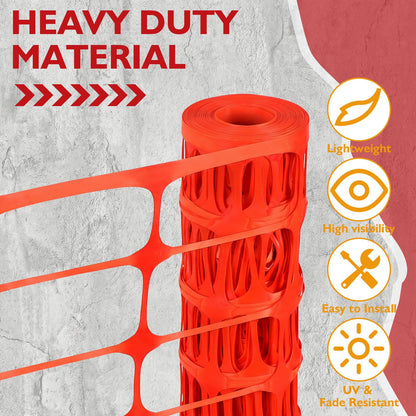 Nuanchu Temporary Safety Fence 4 x 50 Feet Plastic Mesh Fencing roll Reusable Mesh Fencing Netting for Garden, Snow Fence, Animal Barrier, Swimming Pool, Poultry, Deer, Dogs, Construction Orange