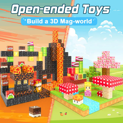 110PCS Magnetic Blocks - Build Mine Magnet World Magic Teleport Pipes Set, Building STEM Sensory Toddler Toys for 3+ Year Old Boys & Girls, Compatible with All Magworld 1” Magnetic Blocks Kids Toys