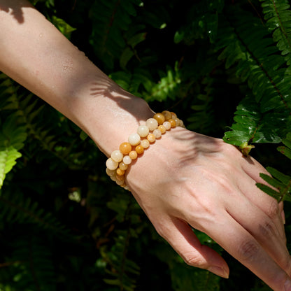 Bivei Yellow Jade-Optimism & Courage - 6mm Beaded Bracelets for Women Handmade Semi Precious Natural Stone Stretch Elastic Jewelry for Women Yoga Protection Gifts