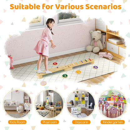 Costzon Montessori Wooden Balance Beam Step Stones, Double-Sided 12-pcs Kids Gymnastics Obstacle Course Balance Board Playset for Coordination, Motor Skills, Natural Development Toy Gift Age 3+ Years