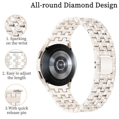 G-ficu Galaxy Watch 7 6 5 4 FE Band 20mm Diamond Bands for Samsung Galaxy Watch 7 6 5 4 FE Band 40mm 44mm, Women Bling Metal Strap for Samsung Watch Bands/4 6 Classic/3 41mm/Active 2-Cream