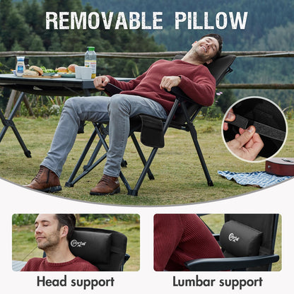 Portal Reclining Camping Chair with Adjustable Back Folding Camp Recliner for Adults Portable High Back Oversized, 350LBS (Black)