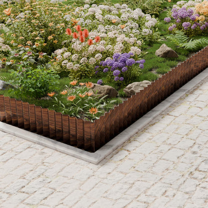 SnugNiture Corrugated Metal Garden Edging,6" x 20' Sturdy Lawn Edging Border,Landscape Edging Border for Lawn, Flower Bed,Garden and Yard(Brown)