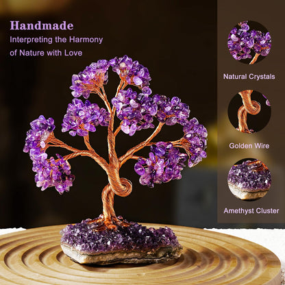Runyangshi Natural Crystal Amethyst Cluster Tree Tree of Life Natural Crystal Healing Stones Gemstone Trees Fengshui Good Luck Positive Energy Home Decor