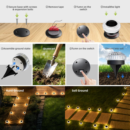 Solar Deck Lights Outdoor - IP67 Waterproof Solar Driveway Dock Lights, 12PK Solar Pthway Lights, Outdoor Warning Step Lights for Driveway Sidewalk Garden Pathway Yard Stair Backyard Decor(Warm White)