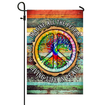 American Flag-Peace Sign Hippie Imagine All The People Living Life In Peace TPT597F, Garden Flag 11.5" x 17.5"-USA Premium Polyester-Decorative Indoor Outdoor Flags