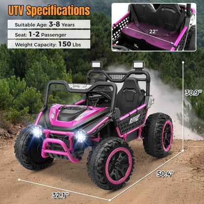 Hikole 24V Ride on Toys for Boys&Girl, 2 Seater Kids UTV with Parent Remote, 400W Battery Motors Operated, XXL Design, Steering Wheels, Easy to Assemble, Dashboard/LED/Horn/Bluetooth, Hot Pink