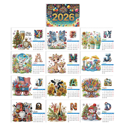 DIYDeligths Diamond Art Painting Desk Calendar 2026 Monthly Flip Tabletop Calendar Kit for Home Office Planning Desktop Ornament DIY Craft Gift (2026-B)
