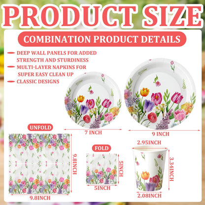 Hsei 250 Pcs Tulip Floral Plates and Napkins Party decorations Disposable Tableware Sets Baby Shower Birthday Party Supplies Serves 50 Guests Dinnerware Baby Bridal Shower Party Favors