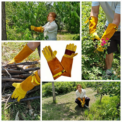 wfkwcxw Heavy Duty Cowhide Gardening Gloves-Thorn Proof & Adjustable-Perfect for Cactus,Roses,Weeding,Snake Handling&Poison Ivy Protection,Yellow, Small