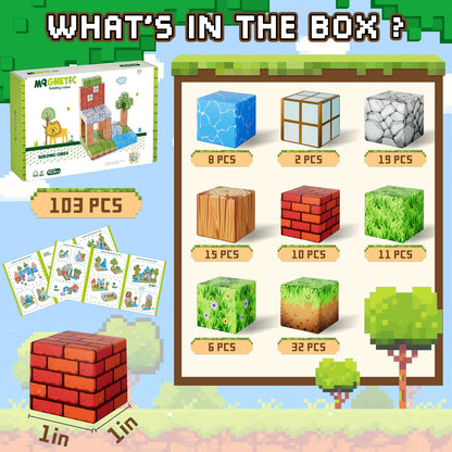 Magnetic Blocks 103PCS 1 inch Magnetic Building Blocks, Magnet Tiles Stacking Cubes Toy for Kids Build Forest World Set, STEM Game Toys for Boys Girls Age 3 4 5 6 7 8 Year Old Christmas Birthday Gifts