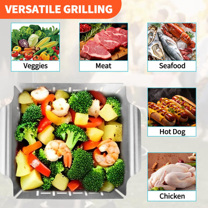 Grill Basket for Veggies, 7" Grilling Basket Replacement for Weber Grills Basket, vegetable Grilling Baskets for Weber Outdoor Grill Accessories, Stainless Steel Baskets for Veggies Fish Meat Food Camping