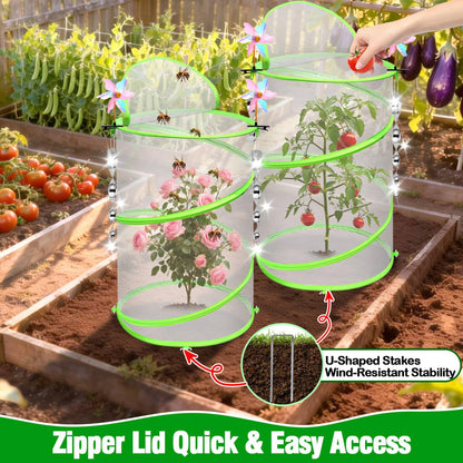 4 Pcs Insect Bird Barrier Netting Mesh with Bird Reflective Devices, Outdoor Garden Protection Cover, Plant Covers, Garden Netting Plant Cover, Protect Plant Fruits Flower from Insect Bird Eating