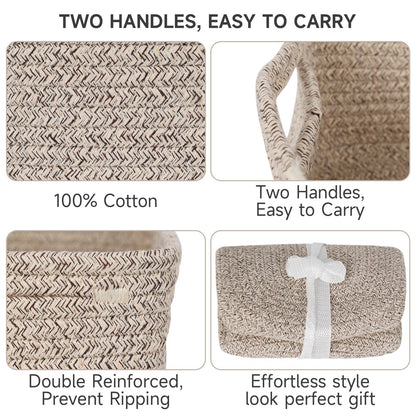Maxuni 3-Pack Small Storage Baskets for Organizing | Woven Shelf Toy Basket | Rope Baskets for Gifts Empty | Closet Organizer Bins with Handles | Cube Decorative Box | 11.8×7.8×5.1” | Mixed brown