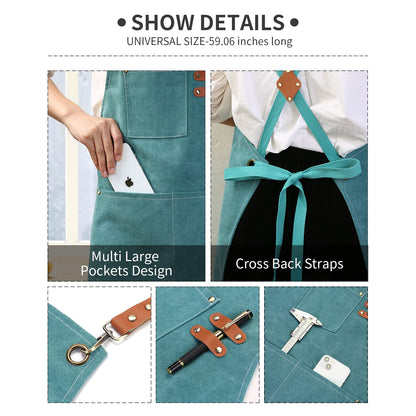 ZOMAO Chef Apron, Cotton Canvas Gardening Apron with Large Pockets for Men and Women,Kitchen Cooking Baking Bib Heavy Duty Adjustable Garden Apron