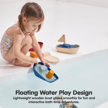 PlanToys® Tugboat Wooden Bath Toy | Eco-Friendly Floating Boat for Kids | Promotes Fine Motor Skills & Imaginative Play | Sustainable Birthday Gift for Bathtime Fun