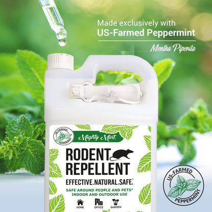 Mighty Mint Peppermint Oil Rodent Repellent Spray with Microfiber Cloth – Natural Indoor & Outdoor Control for Mice and Rats – Plant-Based, Extra-Strong Formula - 1 Gallon (128 oz)