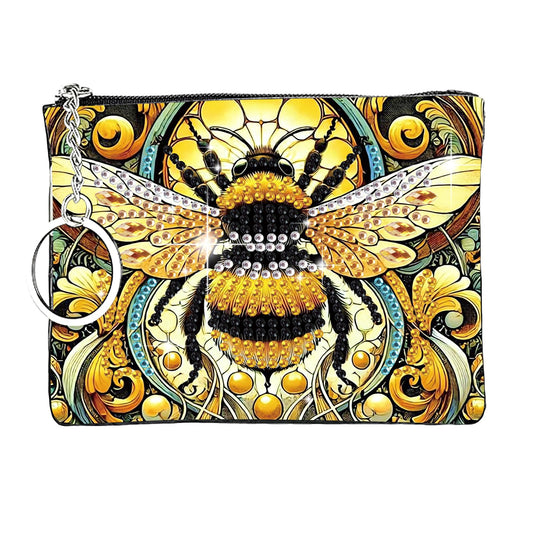 JZHYOAN Diamond Painting Small Coin Purse for Women DIY Coin Pouch Coin Purse with Zipper and Keyring Diamond Art Purses and Wallets Handbags Wallet Keychain for Cards Keys Bee