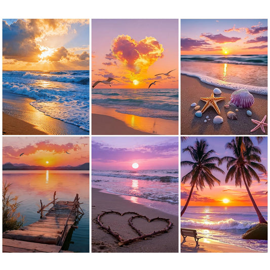 DOTSOPS Diamond Painting Kits Art Adults Painting Kit Crafts DIY 5D Diamond Art Packs Kits Full for Adults Beginner Home Wall Decoration Gift 11.8x15.7 Inches (6 Pack Beach)
