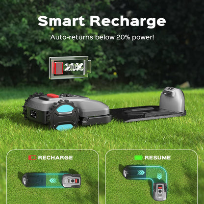 2026 New Robot Lawn Mower with App Control – Features Adjustable Cutting Height, Auto-Charging, Obstacle Detection and Brushless Motor for Lawns Up to 1/8 Acre, Dark Gray
