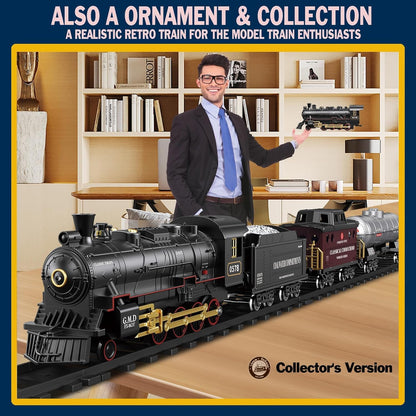 Electric Remote Control Train Set Christmas Trains Steam Locomotive, Cargo Car & Tracks, Rechargeable Train Toys for Kids w/3 Smoke,Whistle & Lights, Christmas Birthday Gift for Boys Girls 3 4 5 6 7