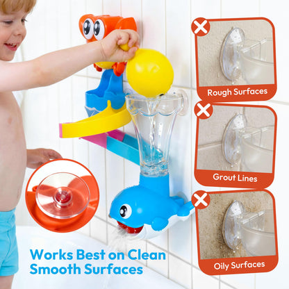 lalalark Bath Toys for Kids, 7-in-1 Shower Bathtub Toy with Crab, Whale, Rotating Fish & Slide Track, Interactive Water Play Set with Pour & Spray Fun for Toddlers, Boys Girls Birthday Gifts 3-5
