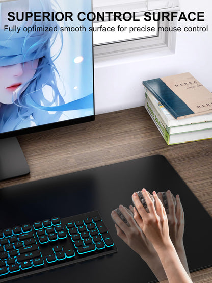 Wireless Charging Mouse Pad with Foldable Phone Holder, 31.5" x 15.8" XXL Large Desk Pad, Gaming Mousepad with Ultra-Smooth Surface, Non-Slip Base, Black Waterproof Desk Mat, with 20W PD Charging Kit