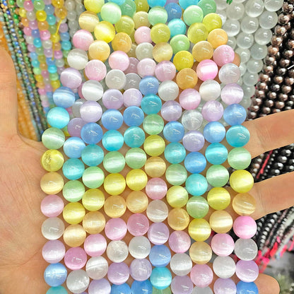 32PCS 12MM Natural Stone Colorful Selenite Gypsum Beads Round Loose Beads for Jewelry Making DIY Bracelet Necklace Accessories 15" Energy Healing Power Stone Beads