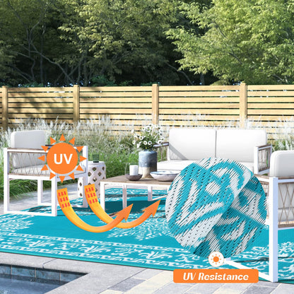 Outdoor Rug 5x8 Ft, Waterproof Plastic Straw Patio Rug, Reversible Backyard Carpet UV Resistant Portable RV Mat Clearance, Large Indoor Outdoor Rug for Patio, Porch, Deck, Balcony, Teal