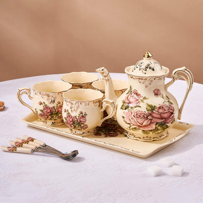 YOLIFE Ceramic Rose Serving Tray, Decorative Platter for Tea Party - 13.5 inch