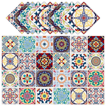 AWLZJZQA 24 PCS (6"x6") Retro Mexican Tile Sticker Peel and Stick Wall Decals Talavera Kitchen Backsplash Boho Cover Up Waterproof Murals (Wallstickers-005, 6 Inch)