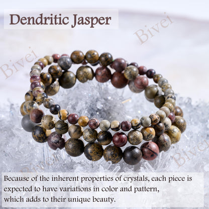 Bivei Dendritic Jasper-Grounded Growth-6mm Beaded Bracelets for Women Handmade Semi Precious Natural Stone Stretch Elastic Jewelry for Women Yoga Protection Gifts