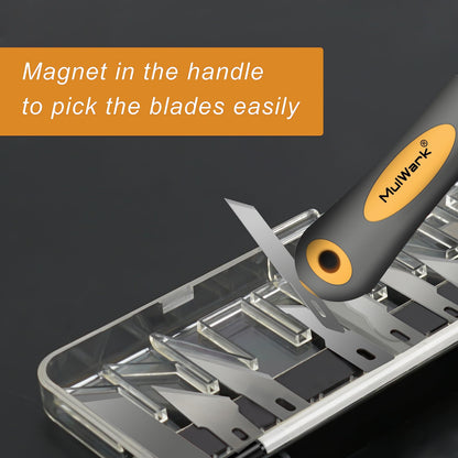 MulWark 136-Piece Precision Hobby Knife Set with Blade Storage Magnetic Handle - Portable Exacto Knife for Modeling & Crafting, Includes Chiseling, Stencil Edge & Fine Point Blades, 120#11 Blades