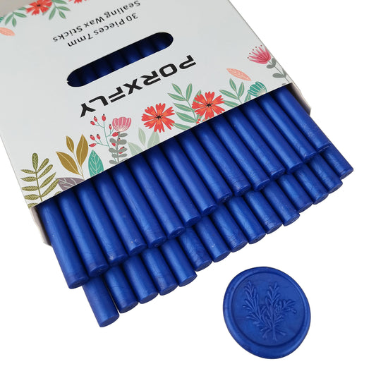 30 Pieces 7mm Sealing Wax Sticks for Glue Gun,PORXFLY Mini Wax Seal Sticks Great for Cards Envelopes,Wedding Invitations,Gift Wrapping,Wine Packages (Sapphire Blue)