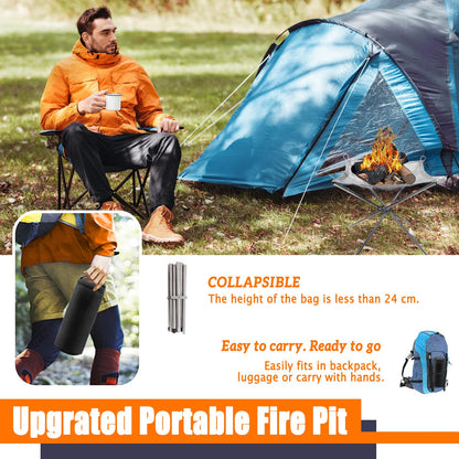 22 inch Portable Outdoor Fire Pit for Camping Upgrade Foldable Stainless Steel Mesh Fire Pits for Outside Wood Burning Collapsible Fireplace for Patio,Camping,Bonfire,Backyard,Garden,BBQ