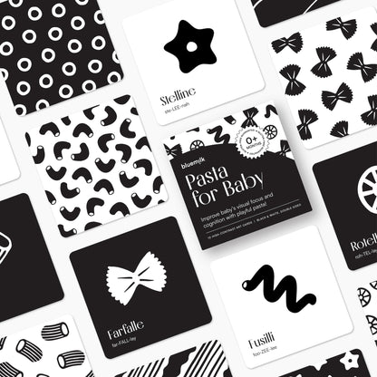 Pasta for Baby High Contrast Cards Sensory Toy Learning Activity Large Black and White Flash Cards Newborn Tummy Time Play 0+ Months Infant Essentials Curious Baby Activity Gift Set