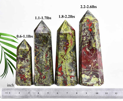 AMOYSTONE Bloodstone Obelisk Large Healing Crystal Wand Tower 6 Faceted Column Reiki Chakra Meditation Therapy Green Red 0.6-1.1 LBS