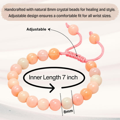 Amazing Gemstone Pink Opal Bracelet, Gifts For Men & Women - Protection Healing Crystal Bracelet - 8mm Gemstone Beaded Adjustable Bracelet, Pulseras Para Hombres Mujer Stocking Stuffers