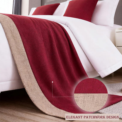 Ctslbreploo Red Bed Runner 82 x 20 Inch Red and Khaki Patchwork Bed Scarf for Queen & Full Bed Stripe Reversible Quilted Bed Runner Decorative for Hotel Bedroom Home - 1 Piece
