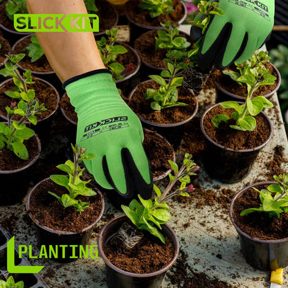 SLICK KIT 6 Pairs Gardening Gloves for Women & Men, Water & Soil Resistant Natural Rubber Grip, Breathable Liner – Green Garden Gloves for Yard Work, White for DIY Household, Medium