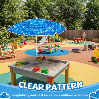 Sweetude Water Table Umbrella (Table Not Included), Kids Seaside Beach Umbrella Picnic Canopy for Summer Toddlers Sand Beach Camping Garden Outdoor Pool Shade Party Supply(Ocean Wave Theme)