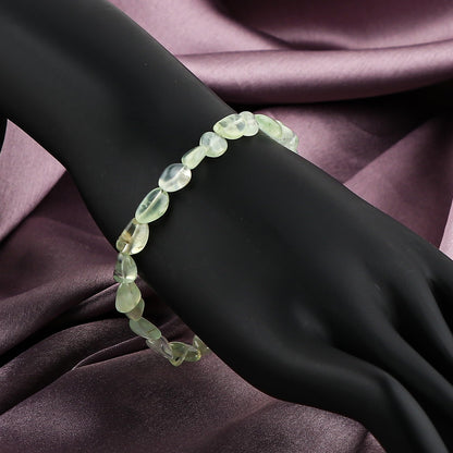 GemSymphony Prehnite Light Gemstone Tumble Bracelet – Hypoallergenic Gold Plated Chain, 7+1 Inch Adjustable, Spring Ring Clasp, Handmade Crystal Bracelet for Women, Natural Stone Healing Jewelry (Prehnite Light)