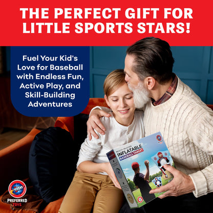 Preferred Toys Inflatable Baseball Pitching Target for Kids 3 and Above - Double-Sided Throwing Toss Game with 4 Soft Balls - Indoor Outdoor Baseball Toys Training Equipment - Red/Blue