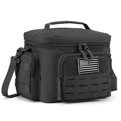 QT&QY Tactical Lunch Bag for mens Military heavy duty lunch box work Leakproof insulated Durable Thermal Cooler Bag for Adult Meal for Office Camping Picnic Pail MOLLE Webbing Black