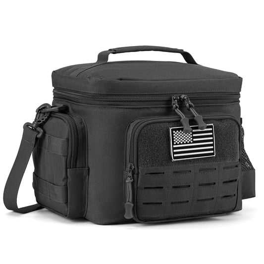QT&QY Tactical Lunch Bag for mens Military heavy duty lunch box work Leakproof insulated Durable Thermal Cooler Bag for Adult Meal for Office Camping Picnic Pail MOLLE Webbing Black