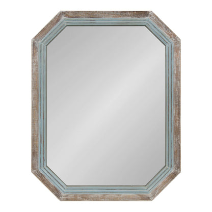 Kate and Laurel Palmer Large Rustic Octagon Wall Mirror, 36" x 28", Coastal Blue and Rustic Brown, Distressed Two-Tone Farmhouse Wall Accent